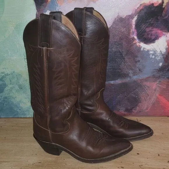 Justin Apache Classic L4935 Brown Feather Stitch Round Toe Western Boots Size 5