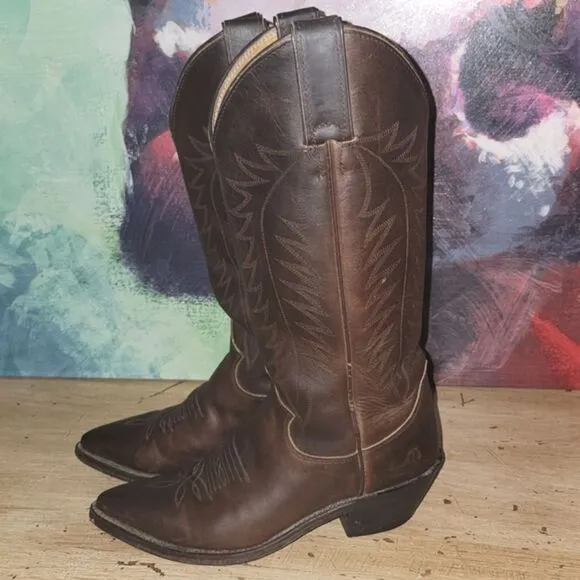 Justin Apache Classic L4935 Brown Feather Stitch Round Toe Western Boots Size 5