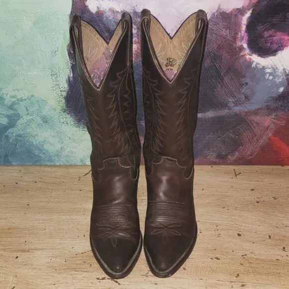 Justin Apache Classic L4935 Brown Feather Stitch Round Toe Western Boots Size 5