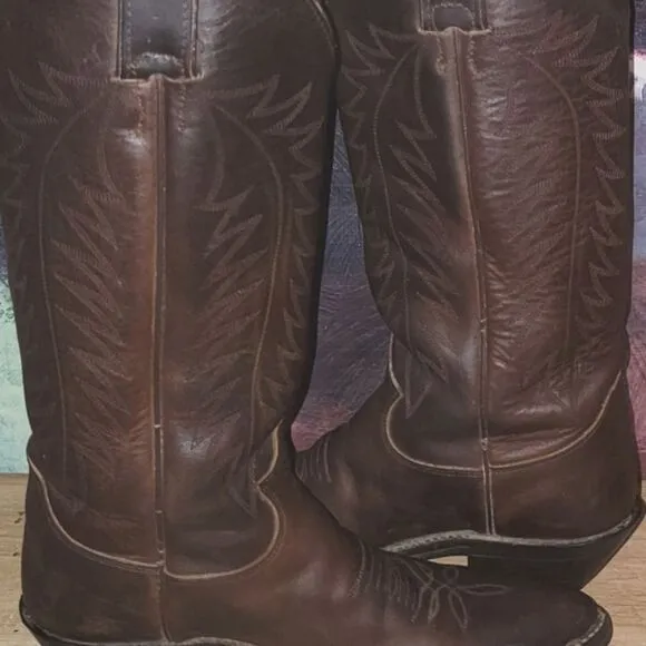 Justin Apache Classic L4935 Brown Feather Stitch Round Toe Western Boots Size 5