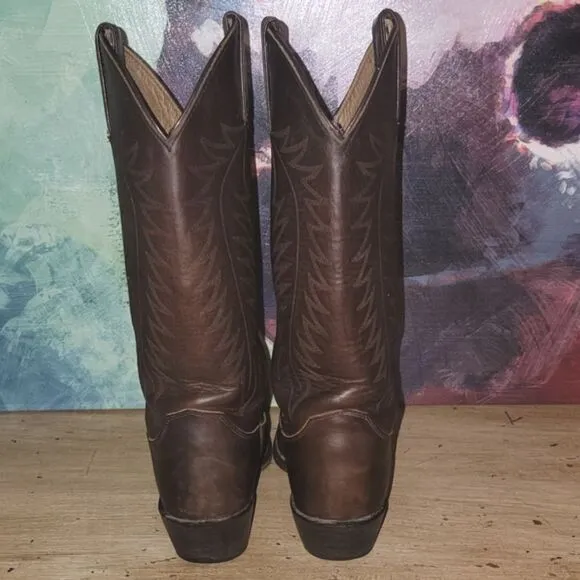 Justin Apache Classic L4935 Brown Feather Stitch Round Toe Western Boots Size 5