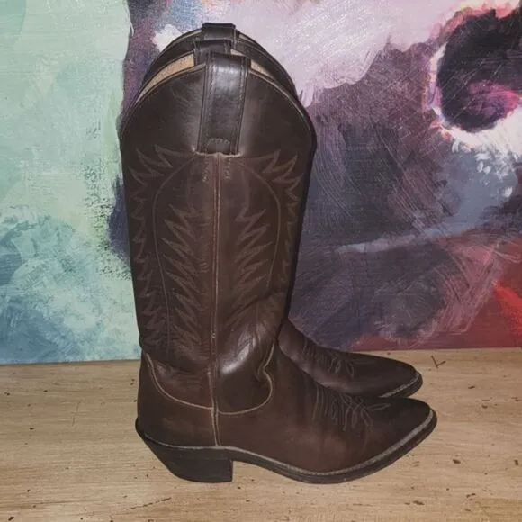 Justin Apache Classic L4935 Brown Feather Stitch Round Toe Western Boots Size 5