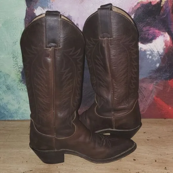Justin Apache Classic L4935 Brown Feather Stitch Round Toe Western Boots Size 5