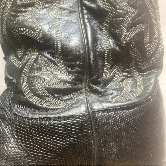 Justin Boots black cowboy boots stitching leather style 9304 size 9.5 as is