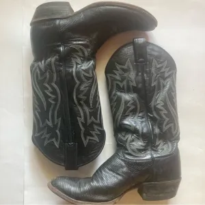 Justin Boots black cowboy boots stitching leather style 9304 size 9.5 as is