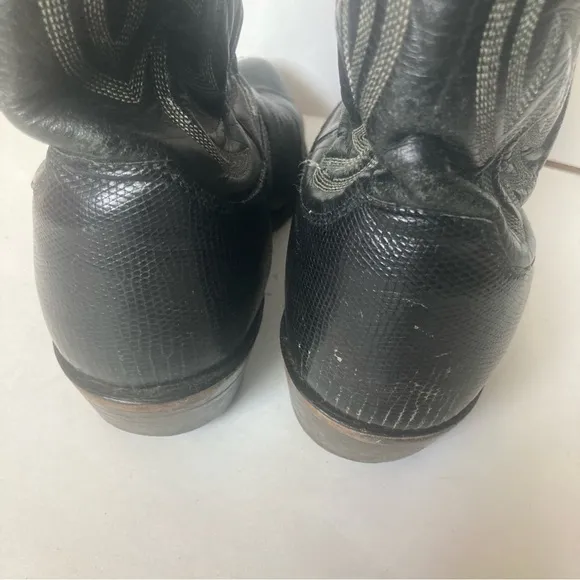 Justin Boots black cowboy boots stitching leather style 9304 size 9.5 as is