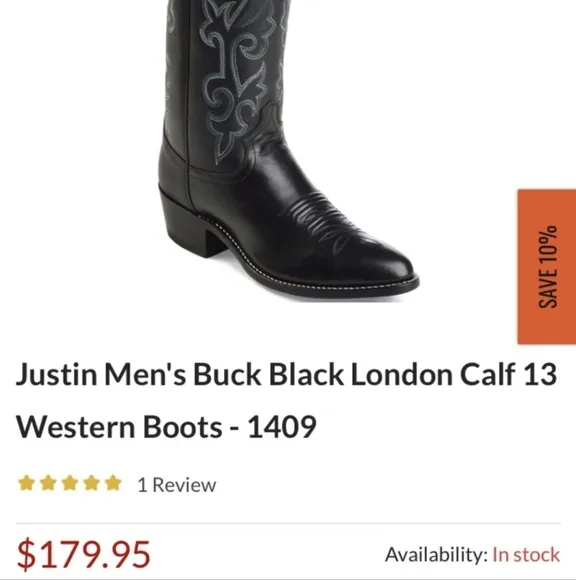 Justin Boots Black Leather Cowboy Western Men’s 9.5E Roper Rodeo Stitching