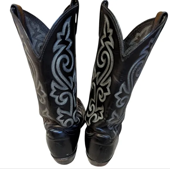 Justin Boots Black Leather Cowboy Western Men’s 9.5E Roper Rodeo Stitching