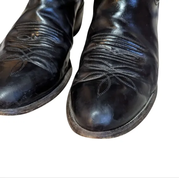 Justin Boots Black Leather Cowboy Western Men’s 9.5E Roper Rodeo Stitching