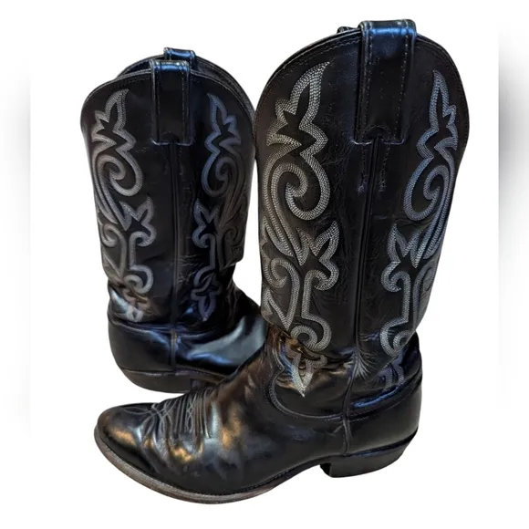 Justin Boots Black Leather Cowboy Western Men’s 9.5E Roper Rodeo Stitching