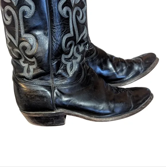 Justin Boots Black Leather Cowboy Western Men’s 9.5E Roper Rodeo Stitching
