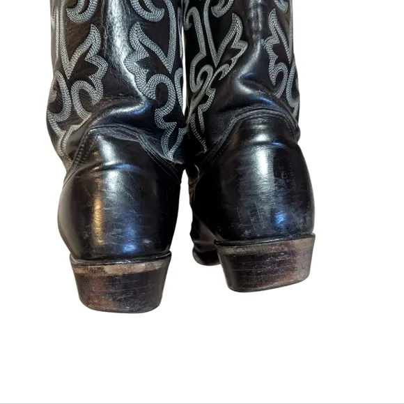 Justin Boots Black Leather Cowboy Western Men’s 9.5E Roper Rodeo Stitching