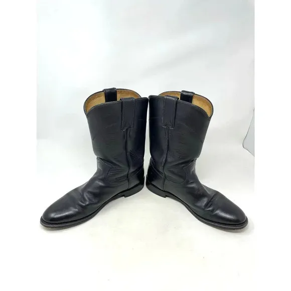 Justin Boots Cora Round Toe Cowboy Boots Black Leather Size 7