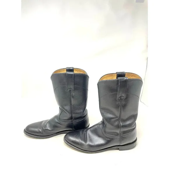 Justin Boots Cora Round Toe Cowboy Boots Black Leather Size 7