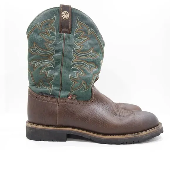 Justin Boots George Straight Aransas Brown &amp; Green Leather Cowboy Boots - 10 D
