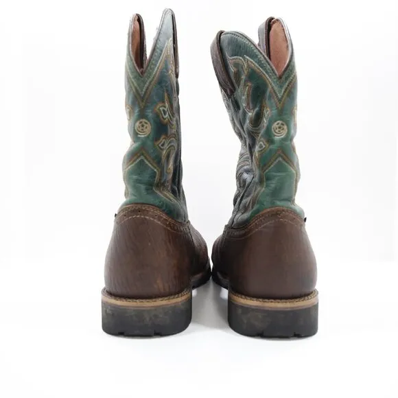 Justin Boots George Straight Aransas Brown &amp; Green Leather Cowboy Boots - 10 D