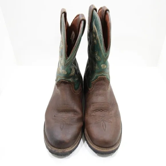 Justin Boots George Straight Aransas Brown &amp; Green Leather Cowboy Boots - 10 D