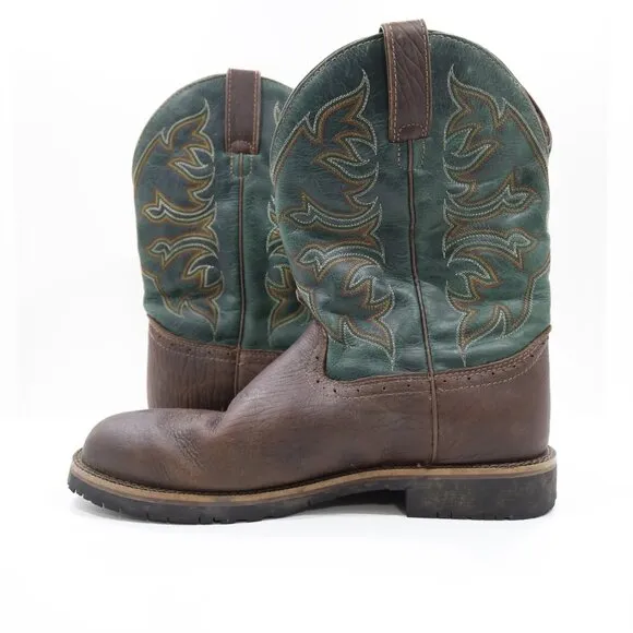 Justin Boots George Straight Aransas Brown &amp; Green Leather Cowboy Boots - 10 D