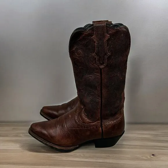 Justin Boots Girls Sz  7 Leather Brown Cowboy Boots