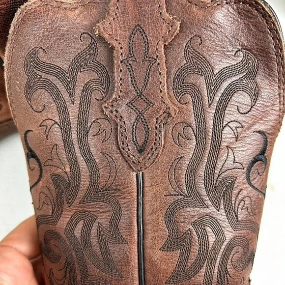 Justin Boots Girls Sz  7 Leather Brown Cowboy Boots