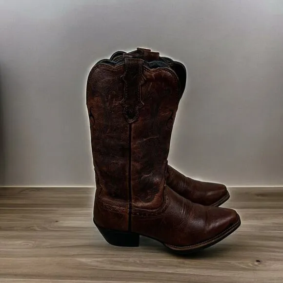 Justin Boots Girls Sz  7 Leather Brown Cowboy Boots