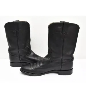 Justin Boots USA Style 3133 Leather Black Western Roper Riding Boots Mens Sz 10