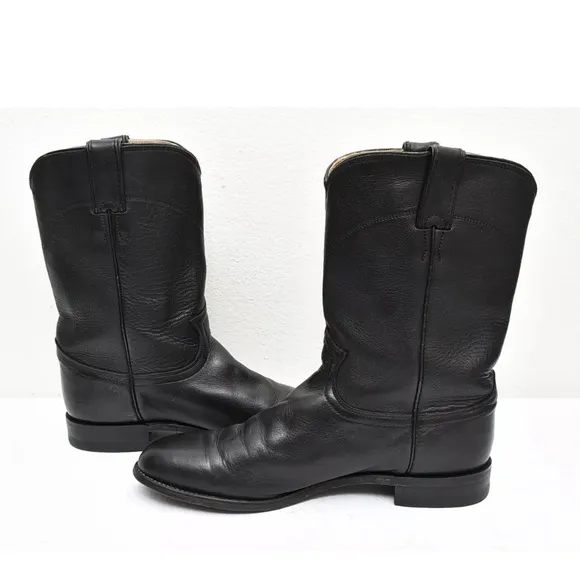 Justin Boots USA Style 3133 Leather Black Western Roper Riding Boots Mens Sz 10
