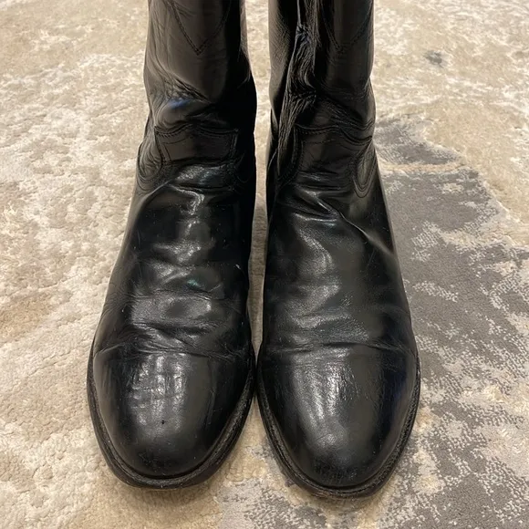 Justin Boots USA Style 3133 Leather Black Western Roper Riding Boots Mens Sz 10