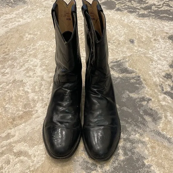 Justin Boots USA Style 3133 Leather Black Western Roper Riding Boots Mens Sz 10