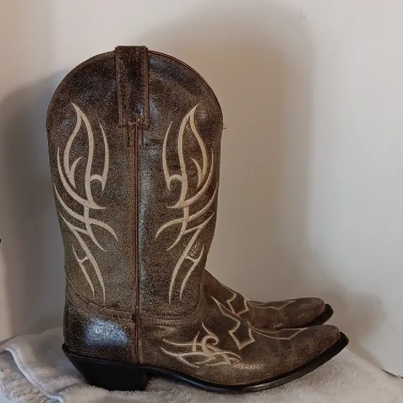 Justin Brown Leather &quot;Cross&quot; Women's Western Cowboy Boots