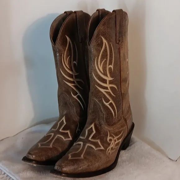 Justin Brown Leather &quot;Cross&quot; Women's Western Cowboy Boots