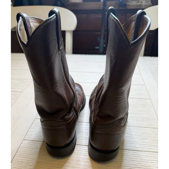 Justin Cognac Brown Leather Men's Roper Style Cowboy Boots. Sz 8.5 EE