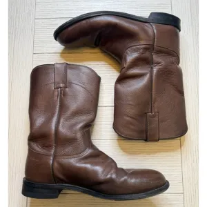 Justin Cognac Brown Leather Men's Roper Style Cowboy Boots. Sz 8.5 EE