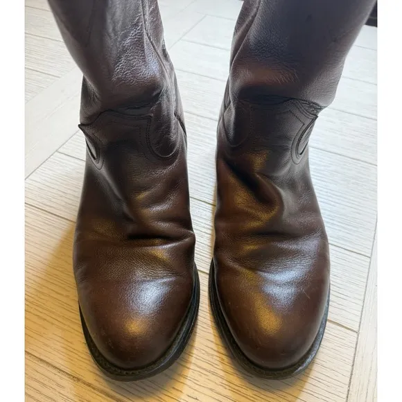 Justin Cognac Brown Leather Men's Roper Style Cowboy Boots. Sz 8.5 EE