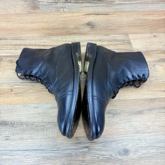 JUSTIN DEAKIN Size 8 Black Leather Lace Up Ankle Boots