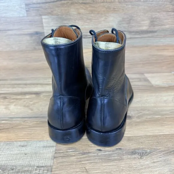 JUSTIN DEAKIN Size 8 Black Leather Lace Up Ankle Boots