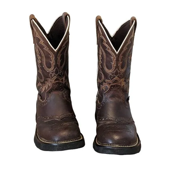 Justin Gypsy Brown Leather Round Toe Pull On Cowgirl Boots Womens Size 7B