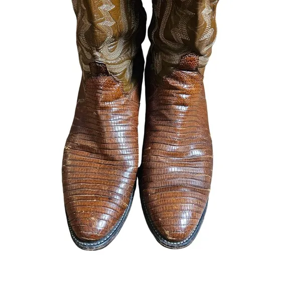 JUSTIN Iguana Lizard Western Cowboy Boots Peanut Brittle 9 1/2 D Style 8303