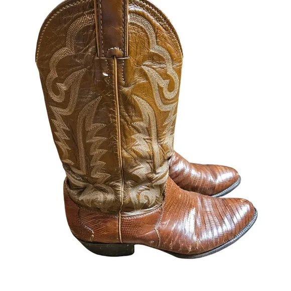 JUSTIN Iguana Lizard Western Cowboy Boots Peanut Brittle 9 1/2 D Style 8303