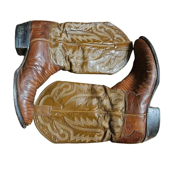 JUSTIN Iguana Lizard Western Cowboy Boots Peanut Brittle 9 1/2 D Style 8303