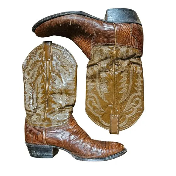 JUSTIN Iguana Lizard Western Cowboy Boots Peanut Brittle 9 1/2 D Style 8303