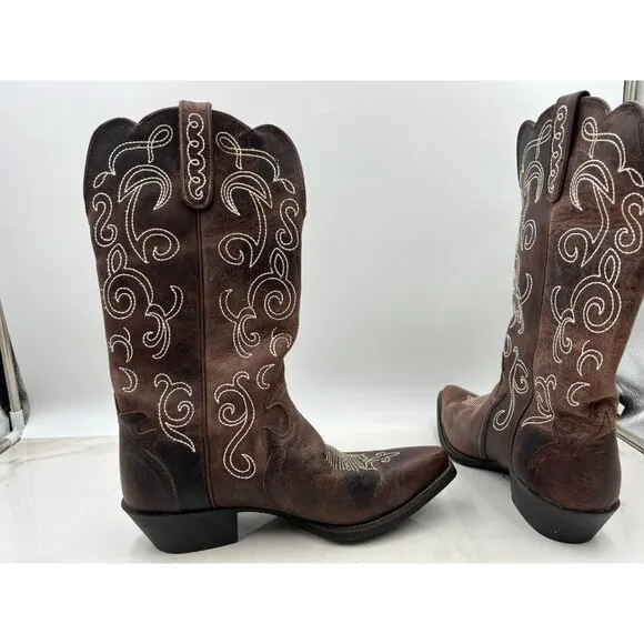 Justin L 2702 Western Cowboy Boots Womens 9.5B Dark Brown Leather