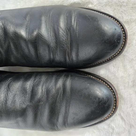 Justin Men's Black Leather Western Roper Riding Boots Sz 7D