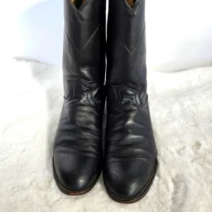 Justin Men's Black Leather Western Roper Riding Boots Sz 7D