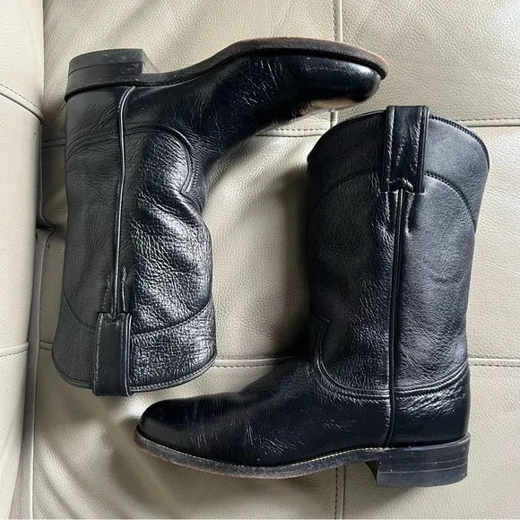 Justin Roper Leather Western Cowboy Boots Sz 6 B  Black Women’s L 3742 USA Made
