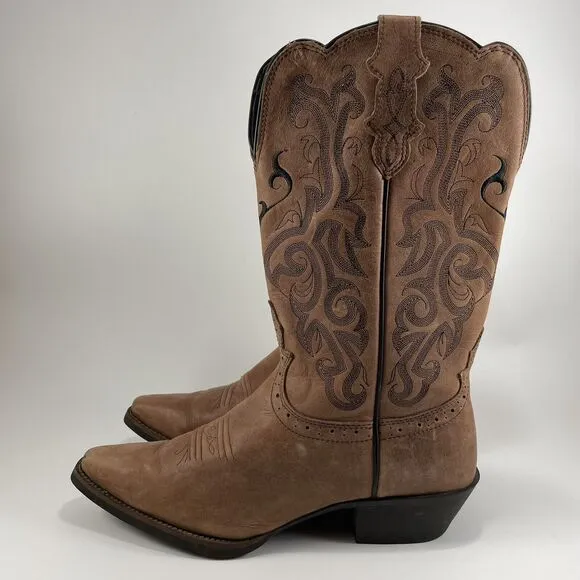 Justin Stampede L2559 Western Boots Womens Size 9.5 Brown Mustang Leather