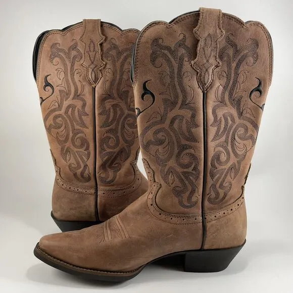Justin Stampede L2559 Western Boots Womens Size 9.5 Brown Mustang Leather