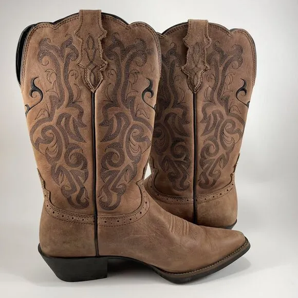 Justin Stampede L2559 Western Boots Womens Size 9.5 Brown Mustang Leather