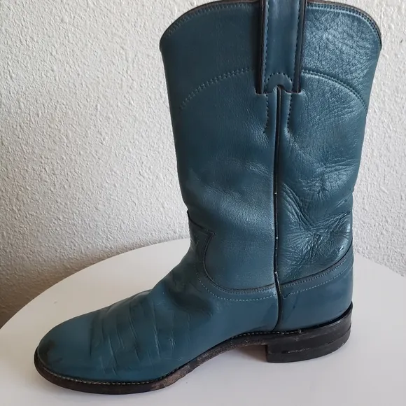 Justin Western Cowboy Midcalf Blue Leather Boots