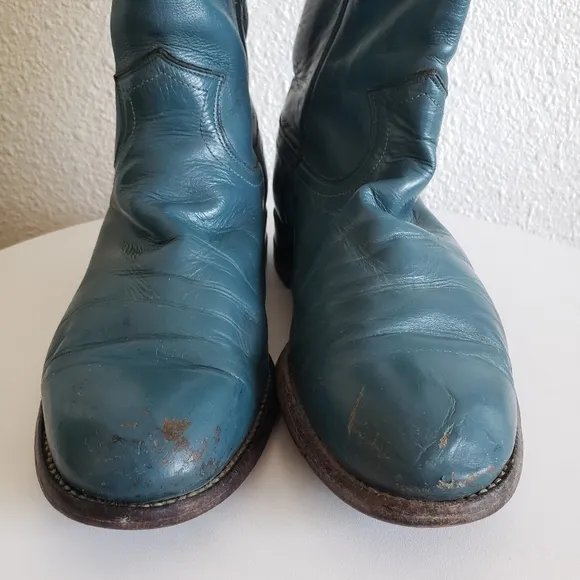 Justin Western Cowboy Midcalf Blue Leather Boots